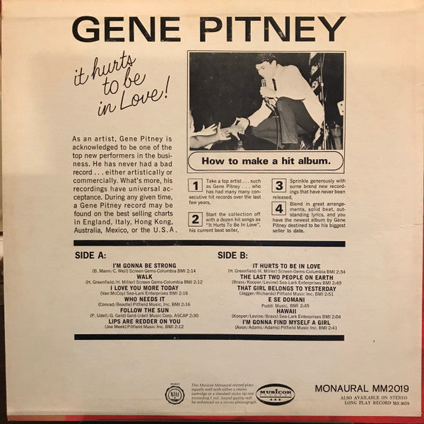 Gene Pitney : It Hurts To Be In Love (LP, Album, Mono)