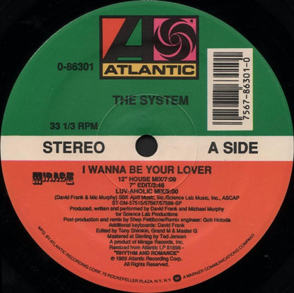 The System : I Wanna Be Your Lover (12", Single)