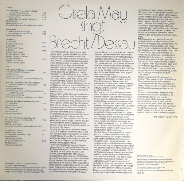 Gisela May : Gisela May Singt Brecht / Dessau (LP, Album)