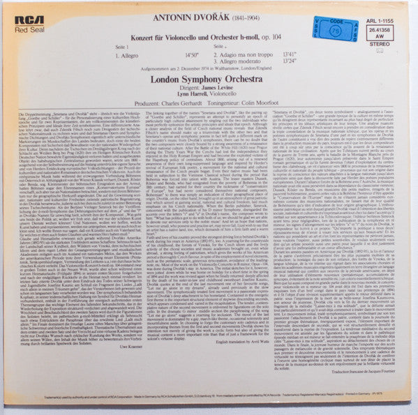 Antonín Dvořák - Lynn Harrell, James Levine (2), The London Symphony Orchestra : Concerto For Cello (LP, Album)