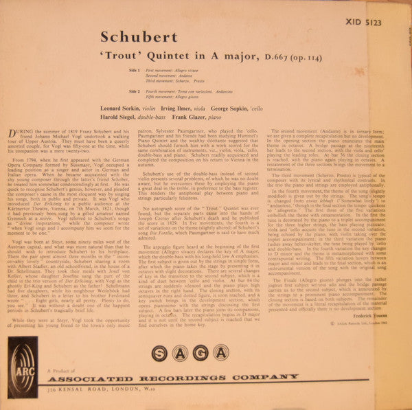 Franz Schubert : The Trout (LP, Album, Mono, RE)