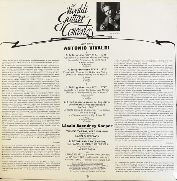 Antonio Vivaldi – László Szendrey Karper, Hungarian Chamber Orchestra , Leader: Vilmos Tátrai : Guitar Concertos (LP)