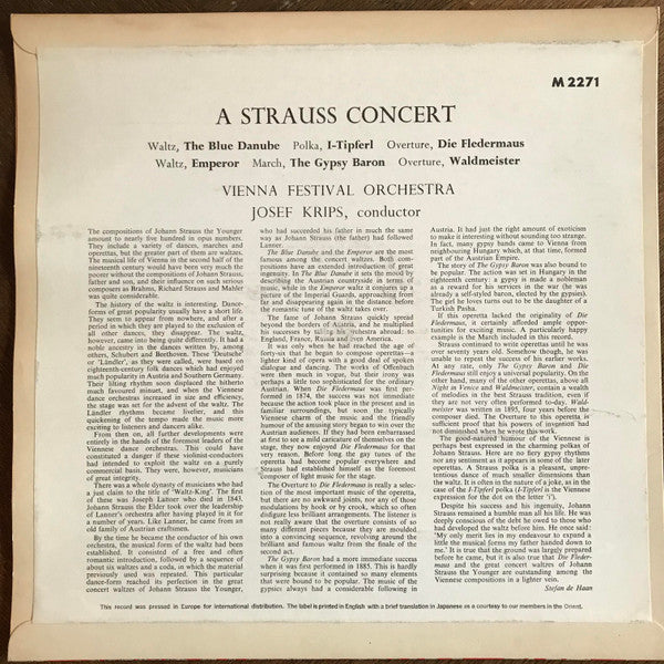 Johann Strauss Jr., Josef Krips Conducting Wiener Festspielorchester : A Strauss Concert (LP)