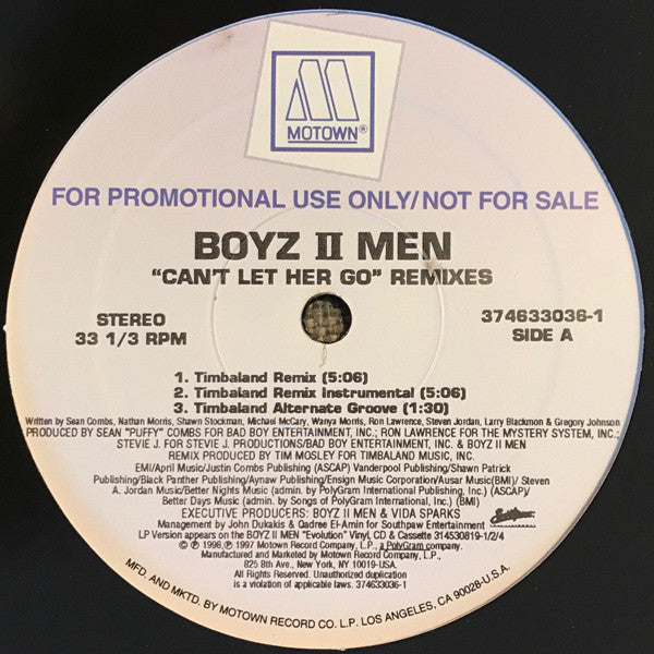 Boyz II Men : Can't Let Her Go (Remixes) (12", Maxi, Promo)