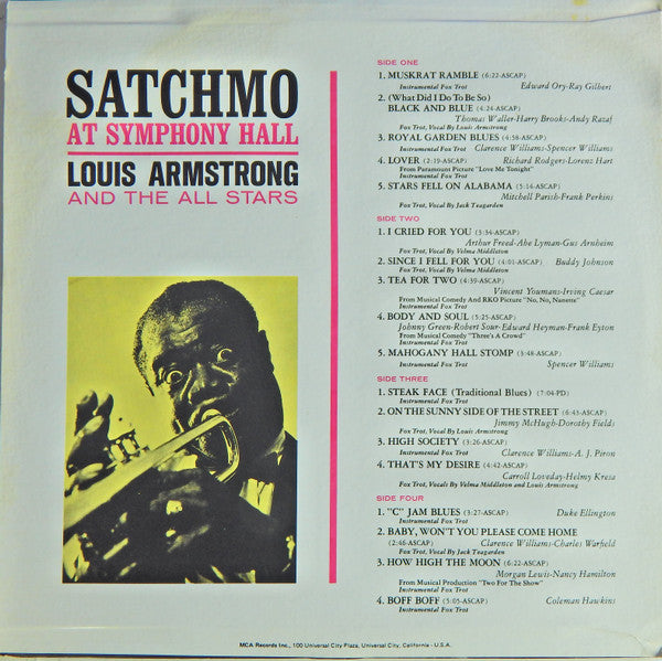 Louis Armstrong And His All-Stars : Satchmo At Symphony Hall (2xLP, Album, Gat)