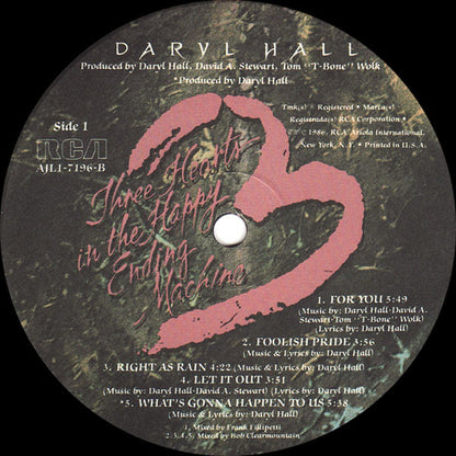 Daryl Hall : Three Hearts In The Happy Ending Machine (LP, Album, Ind)