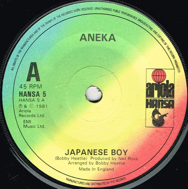 Aneka : Japanese Boy (7", Single, Pap)