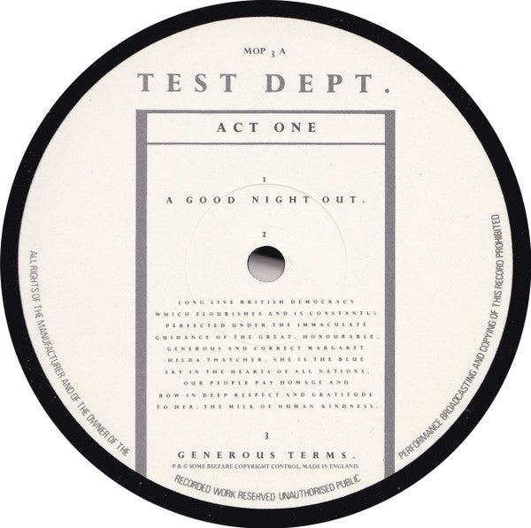 Test Dept. : A Good Night Out (LP, Album)