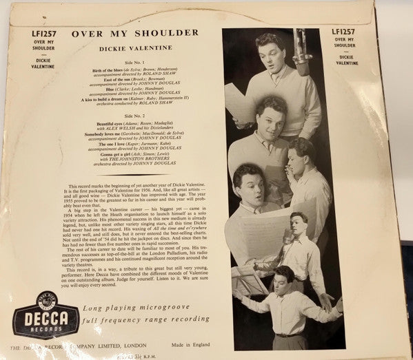 Dickie Valentine : Over My Shoulder (10", Album)