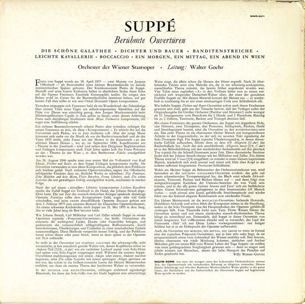 Franz von Suppé / Orchester Der Wiener Staatsoper • Walter Goehr : Berühmte Ouvertüren (LP)