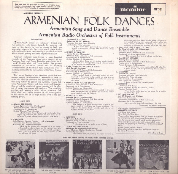 Various : Armenian Folk Dances (LP, Mono, RP)