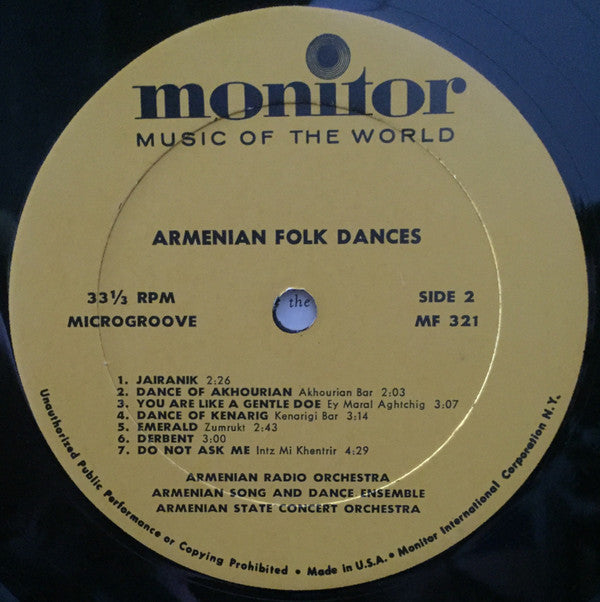 Various : Armenian Folk Dances (LP, Mono, RP)