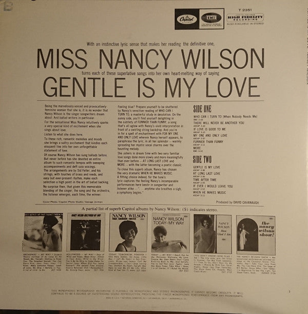 Nancy Wilson : Gentle Is My Love (LP, Mono)