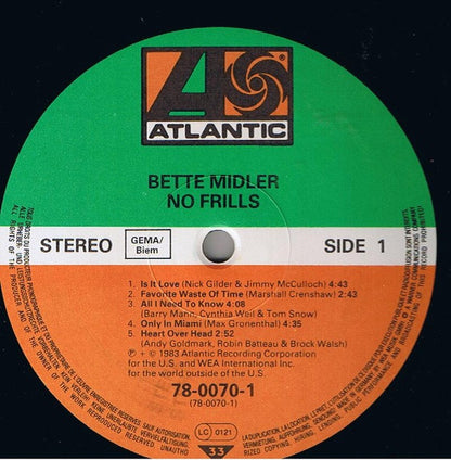 Bette Midler : No Frills (LP, Album)