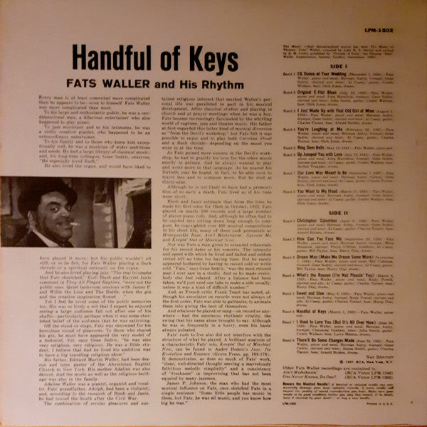 Fats Waller & His Rhythm : Handful Of Keys (LP, Comp, Mono, RE)