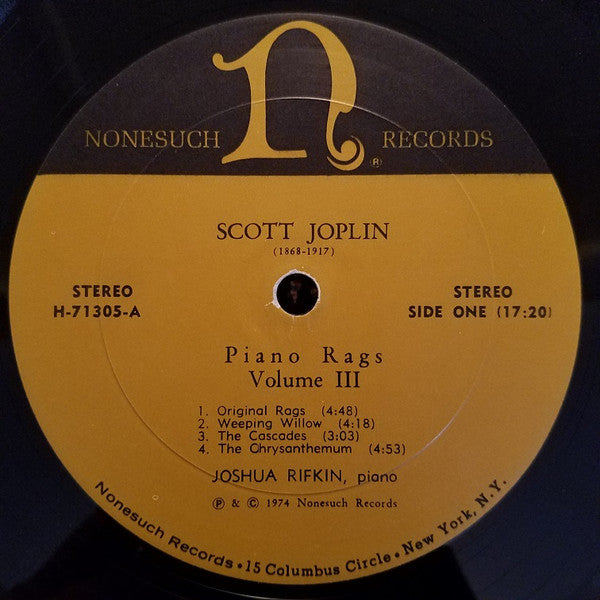 Scott Joplin, Joshua Rifkin : Piano Rags - Volume III (LP)