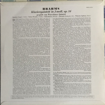 Johannes Brahms - Kwintet Warszawski : Klavierquintett In F-Moll, Op. 34 (LP)