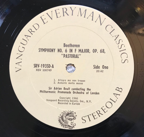 Ludwig van Beethoven - Sir Adrian Boult And The The Philharmonic Promenade Orchestra : 'Pastoral' Symphony No. 6 In F Major, Op. 68 / Fidelio Overture, Op. 72c (LP, Album)