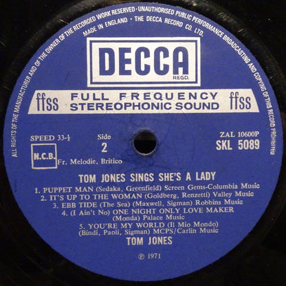 Tom Jones : Tom Jones Sings She's A Lady (LP, Album)