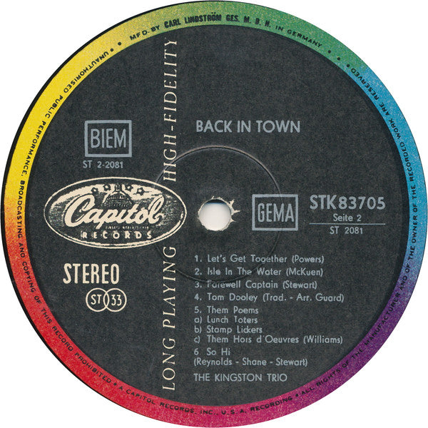 Kingston Trio : Back In Town (LP, Album)