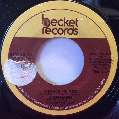 Sinnamon : Thanks To You (7", Single)