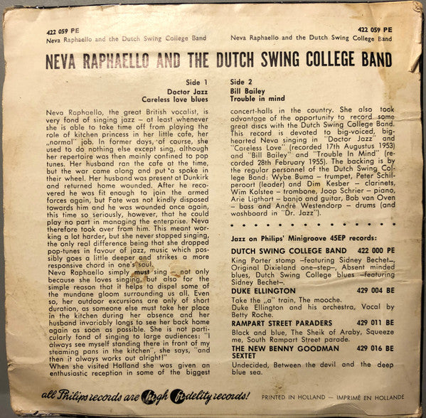 Neva Raphaello With The Dutch Swing College Band : Neva Raphaello With The Dutch Swing College Band (7", EP)