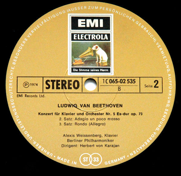 Ludwig van Beethoven, Alexis Weissenberg, Herbert von Karajan, Berliner Philharmoniker : Konzert Für Klavier Und Orchester Nr. 5 (LP, Album, Gol)