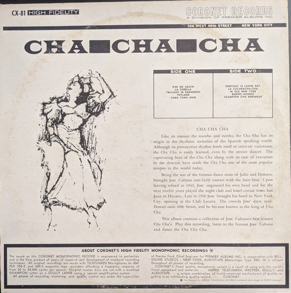 Jose Cubano And His Orchestra : Cha Cha Cha (12", Album, Mono)