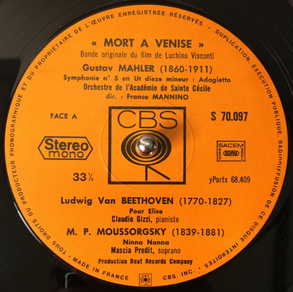 Orchestra Dell'Accademia Nazionale Di Santa Cecilia direction: Franco Mannino : Luchino Visconti Présente La Bande Originale Du Fil Mort A Venise (LP)