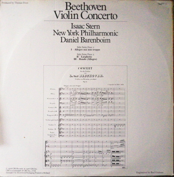 Ludwig van Beethoven - Isaac Stern, The New York Philharmonic Orchestra, Daniel Barenboim : Violin Concerto (LP, Album)