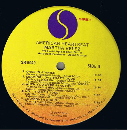 Martha Velez : American Heartbeat (LP, Album, Win)