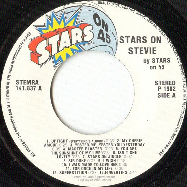 Stars On 45 : Stars On Stevie (7", Single)