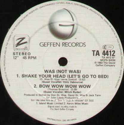 Was (Not Was) : Professor Night / Shake Your Head / Bow Wow Wow Wow (12", Single)