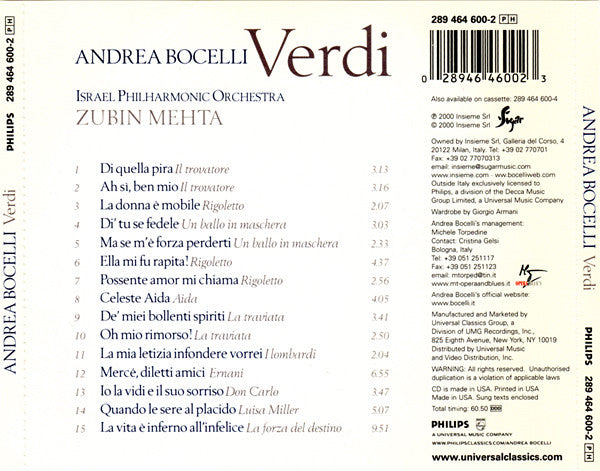 Andrea Bocelli : Verdi (CD, Album)