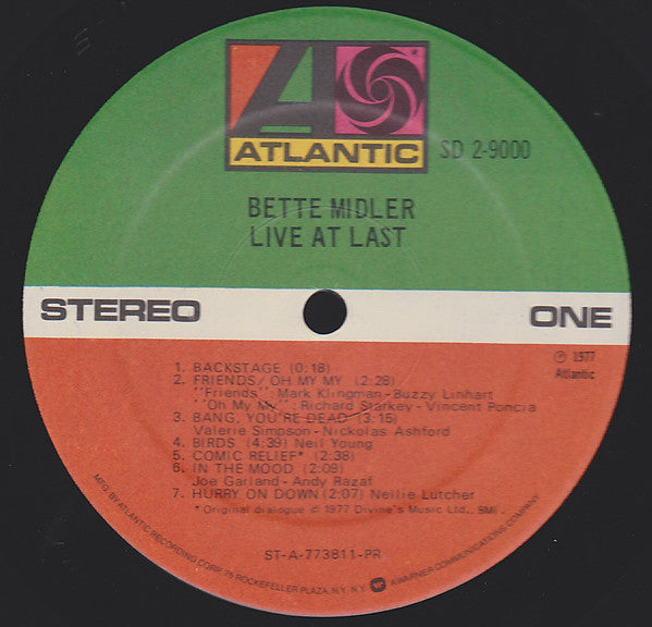 Bette Midler : Live At Last (2xLP, Album, PR )