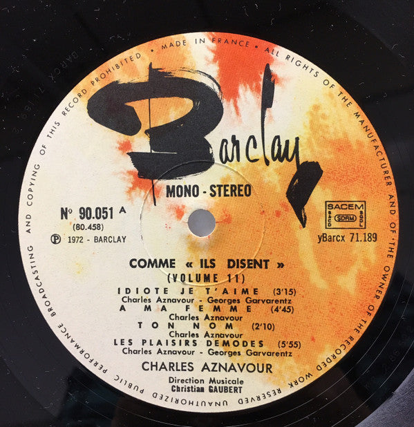 Charles Aznavour : Volume 11 - Comme "Ils Disent" (LP, Album, RE)