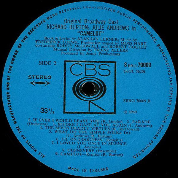 Alan Jay Lerner, Frederick Loewe / Julie Andrews, Richard Burton (2) : Camelot (Original Broadway Cast) (LP)