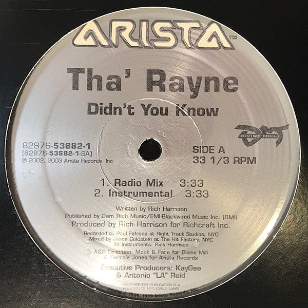 Tha' Rayne : Didn't You Know (12", Single)