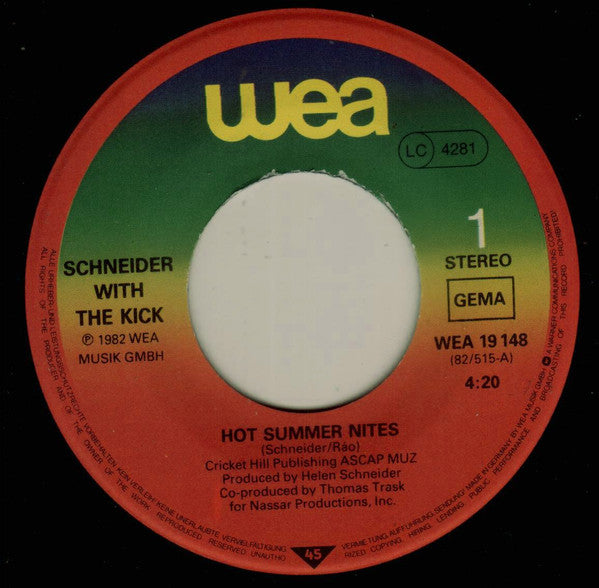 Helen Schneider With The Kick (2) : Hot Summer Nites (7", Single)