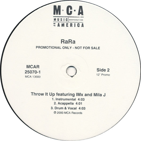 RaRa (4) Featuring IMx And Mila J : Throw It Up (12", Promo)