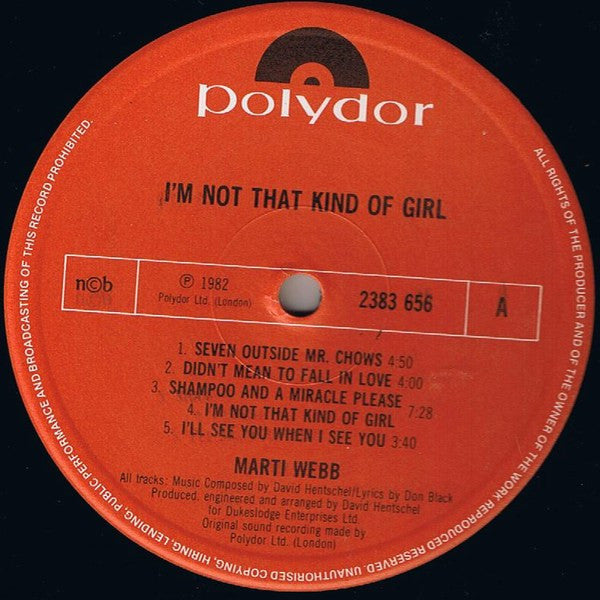 Marti Webb : I'm Not That Kind Of Girl (LP, Album)