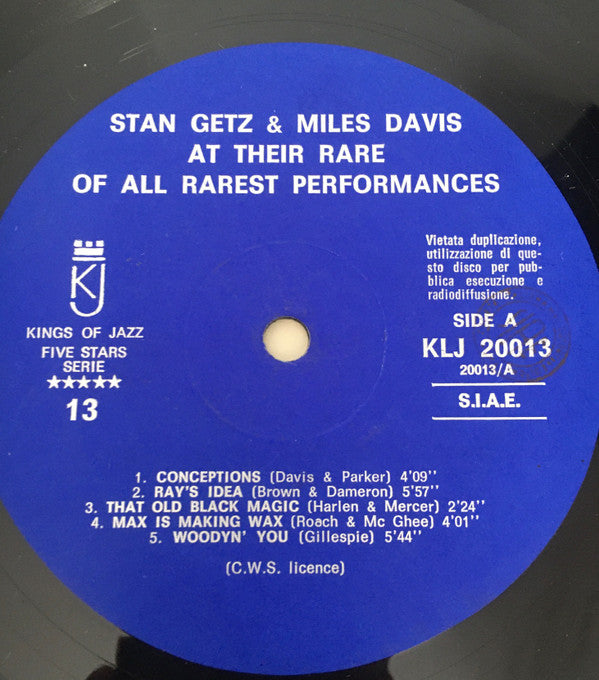 Stan Getz & Miles Davis : Here Are Stan Getz & Miles Davis At Their Rare Of All Rarest Performances Vol. 1 (LP, Comp, M/Print)