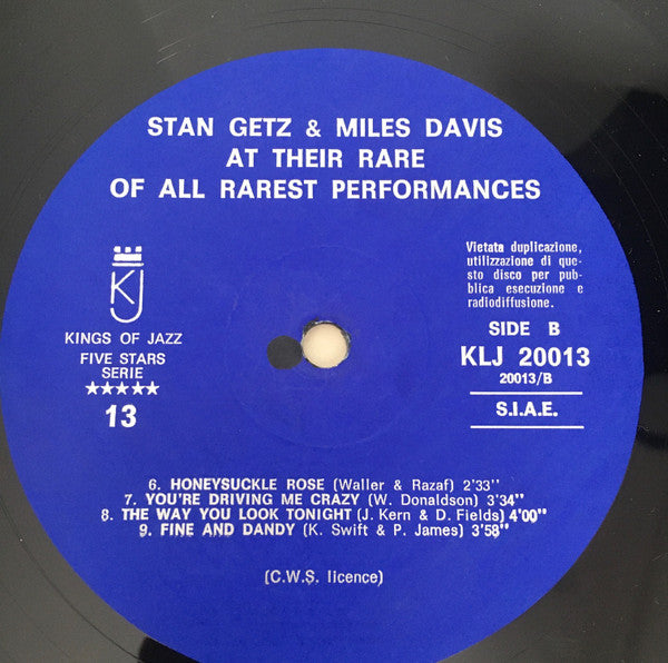 Stan Getz & Miles Davis : Here Are Stan Getz & Miles Davis At Their Rare Of All Rarest Performances Vol. 1 (LP, Comp, M/Print)