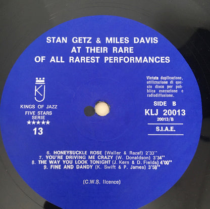 Stan Getz & Miles Davis : Here Are Stan Getz & Miles Davis At Their Rare Of All Rarest Performances Vol. 1 (LP, Comp, M/Print)