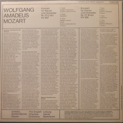 Wolfgang Amadeus Mozart, Daniel Barenboim, English Chamber Orchestra : Klavierkonzerte Nr. 21 C-dur KV467 und Nr. 27 B-dur KV 595 (LP)