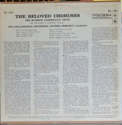 Mormon Tabernacle Choir, Richard P. Condie, The Philadelphia Orchestra, Eugene Ormandy : The Beloved Choruses (LP, Album, Mono)