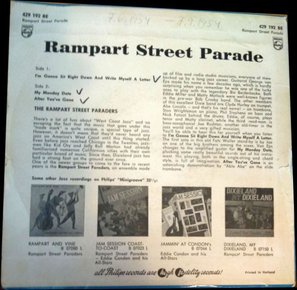 The Rampart Street Paraders : Rampart Street Parade (7", EP)