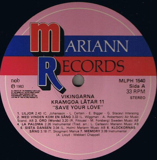 Vikingarna : Kramgoa Låtar 11: Save Your Love (LP, Album)