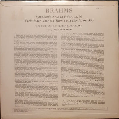 Johannes Brahms - Südwestfunkorchester Baden-Baden, Carl Schuricht : Symphonie Nr. 3, Variationen Über Ein Thema Von Haydn (LP, Album)