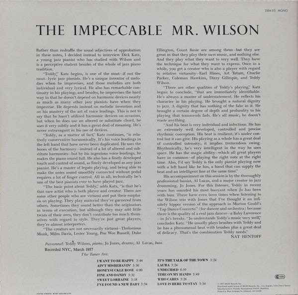 Teddy Wilson : The Impeccable Mr. Wilson (LP, Mono)